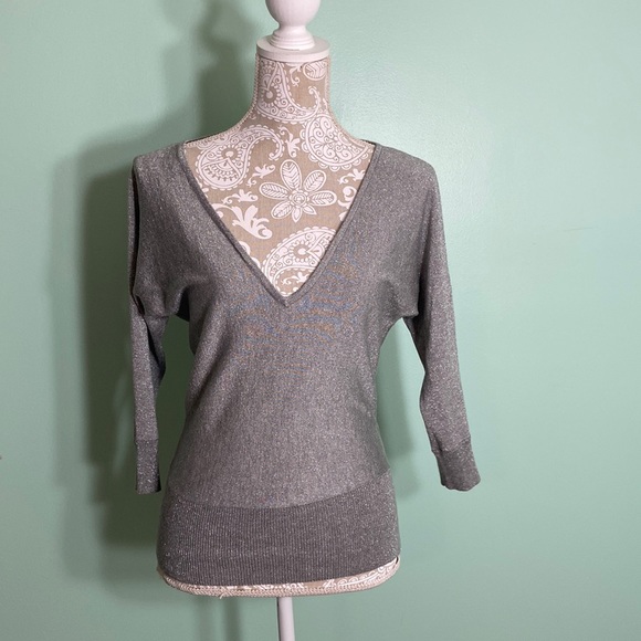 New York & Company Tops - Backless gray silver V neck sweater top